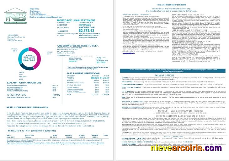 Saint Kitts and Nevis SKNA bank mortgage statement 1-2